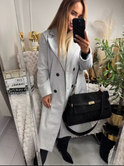Elegancki płaszcz damski w jasnoszarym kolorze  w jodełkę